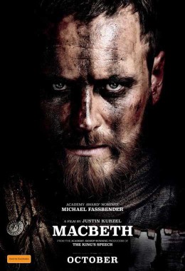 Film poster for Macbeth showing a man in armour and war paint